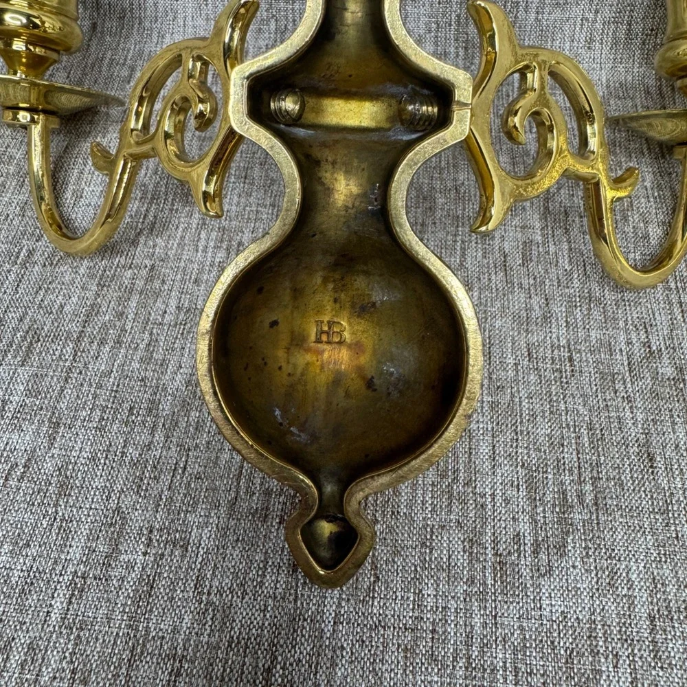 Vintage Harvin Brass Double Arm Candelabra Dark Academia Wall Sconce Pair